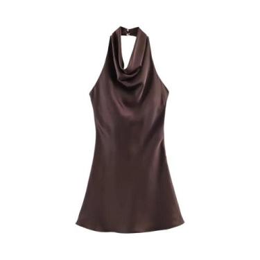 Imagem de Vestido Mini De Cetim Feminino Halter Sem Costas Para O Verão, Sexy E 