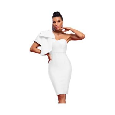 Imagem de Vestido Branco De Um Ombro Com Babados E Bandagem, Elegante Para Festa