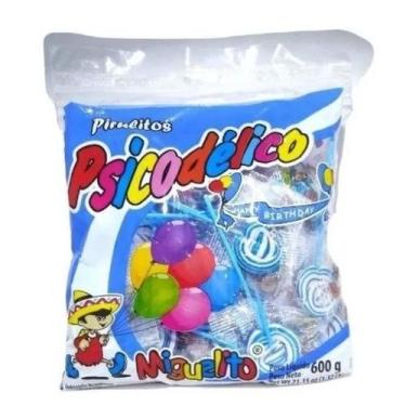 Imagem de Pirulito Psicodelico Chaves Azul e Branco Pacote C/50unid - 600g - Mig