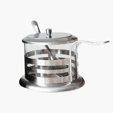 Imagem de Açucareiro Em Vidro e Aco Inox 200ml com Tampa e Colher de Servir - HM