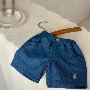 Imagem de Shorts De Verão Para Meninos E Meninas Em Algodão Com Listras E Cintur