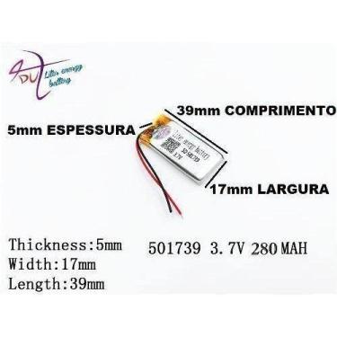 Imagem de 501739 280 2 Bateria 3,7v 280 Mah Pequena Gps Mp3 Mp4 Caneta Gravador 