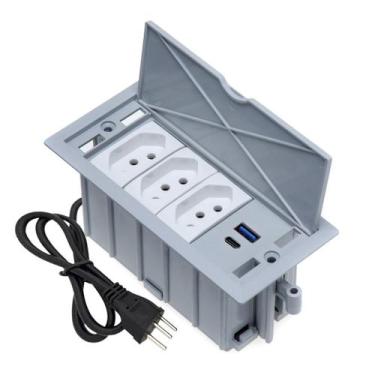 Imagem de Caixa De Tomada 4 Blocos 3 Tomadas 10A 2 USB 9.0A 1 Tipo C - CONNECT C