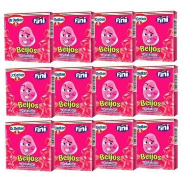 Imagem de Kit c/12 Gelatinas Reg Fini Beijos Morango/Nata - Dr. Oetker (50452)