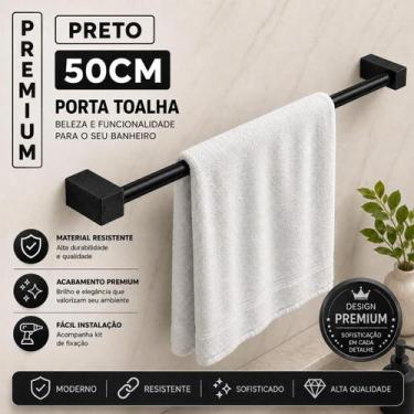 Imagem de Porta Toalha De Banheiro 50cm Preto Fosco - Decora
