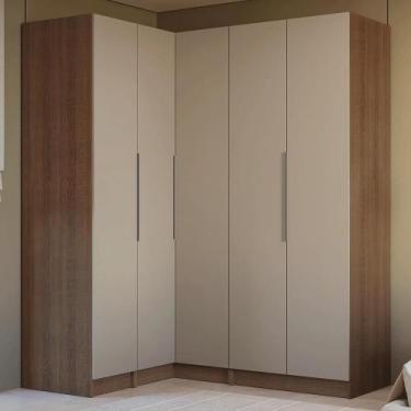 Imagem de Guarda-Roupa Modulado de Canto 310 cm 5 Portas 2 Gavetas Rustic/Crema 