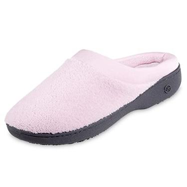 Imagem de isotoner Pantufa feminina felpuda e de cetim acolchoada com espuma viscoelástica para uso interno/externo, Pétala rosa, 8.5-9