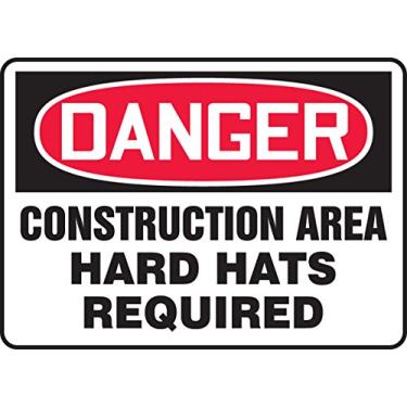 Imagem de Accuform Placa adesiva de vinil Signs MCRT136VS, legend"Danger Construction Area Hard Hats Required", 25,4 cm de comprimento x 35,5 cm de largura x 0 cm de espessura, vermelho/preto em branco