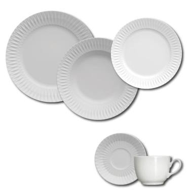 Imagem de Aparelho de Jantar, Chá e Sobremesa 20 Peças Germer Diamante em Porcelana – Branco
