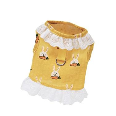 Imagem de Kasituny Roupas de gato camiseta para cachorro moletom roupas renda bainha amarela 2GG