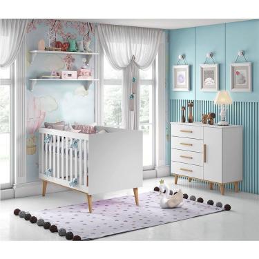 Imagem de Kit Quarto Infantil Ludmila Branco - Berço + Cômoda com Porta