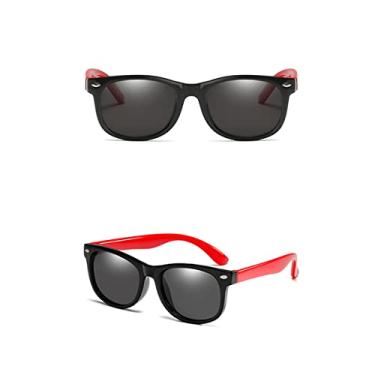 Imagem de Óculos De Sol Infantil Flexível Polarizado Unissex Criança Dobrável Com Proteção UV400 Cores Azul Amarelo Vermelho Rosa Preto Cinza (PRETO E VERMELHO)