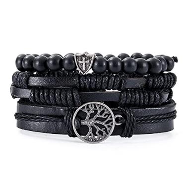 Imagem de EIF DOCK Pulseira masculina de couro multicamadas de metal com estrela de caveira punk gótico Vinatge pulseiras e braceletes masculinos joia de braço, Couro, Cristal