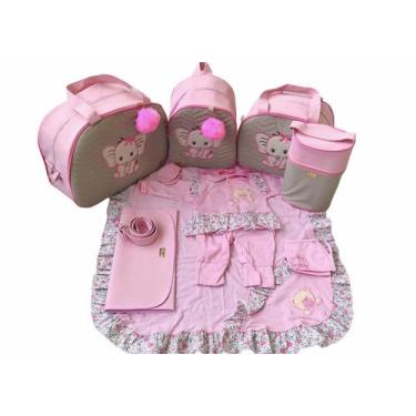 Imagem de Kit Bolsa Maternidade 5 Peças Completo Elefantinha Térmica Rosa Bebê C