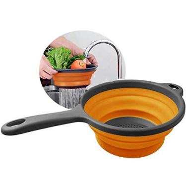 Imagem de Utensílio De Silicone Laranja Escorredor Retrátil Coador Com Alça Furo Para Pendurar Resistente 2 Estágios Casita Novo