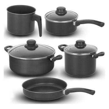 Imagem de Jogo de Panelas Antiaderentes (Teflon) Pretas 5 Peças - Alumínio Brasilar