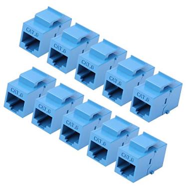 Imagem de Acoplador de chave RJ45 – 10 pacotes iGreely Cat6 Cat5e Cat5 compatível com conector de rede Ethernet 8P8C inserção de encaixe no adaptador conector porta acoplador em linha para painel de tomada de placa de parede, Azul