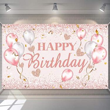Imagem de Decorações de festa de aniversário em ouro rosa e ouro rosa, artigos de decoração de festa de aniversário para mulheres e meninas, banner de feliz aniversário, chá de bebê, 16 anos, cabine de fotos