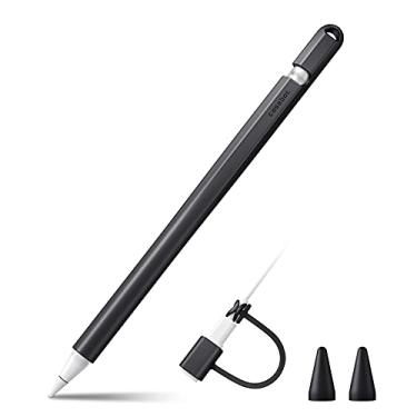 Imagem de Fintie Capa de silicone compatível com Apple Pencil de 1ª geração, capa de caneta ultra leve, suporte protetor de lápis macio com 2 capas de ponta e cabo adaptador de cabo, preto