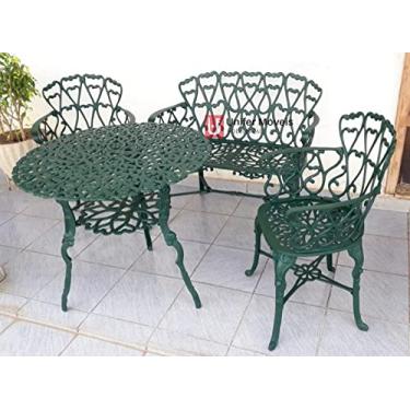 Imagem de Conjunto de Mesa Para Jardim Viena Com Namoradeira e Mesa Alta Verde Fosco em Alumínio Fundido Unifer Móveis