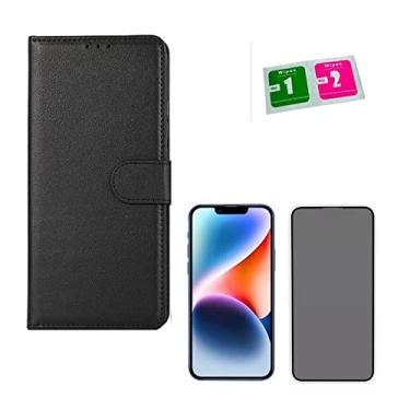 Imagem de Kit Capa Carteira Flip + Pelicula Privacidade Compatível iPhone 14 (iPhone 14)