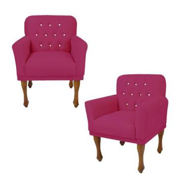 Imagem de Conjunto 2 Cadeira Poltrona Estofada Para Sala Anitta Suede Rosa Pink