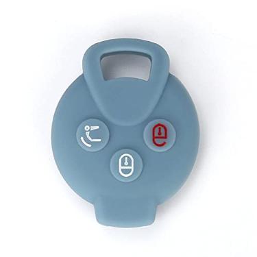 Imagem de YJADHU Capa de silicone para chave de carro com controle remoto flip, apto para Mercedes Benz Smart City Coupe Cabrio Crossblade Fortwo Roadster K Forfour, azul cinza