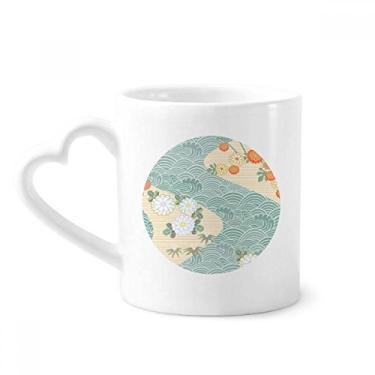 Imagem de Flores Folhas Padrão Ondas Caneca Japonesa Café Cerâmica Copos Copo Coração Vidro