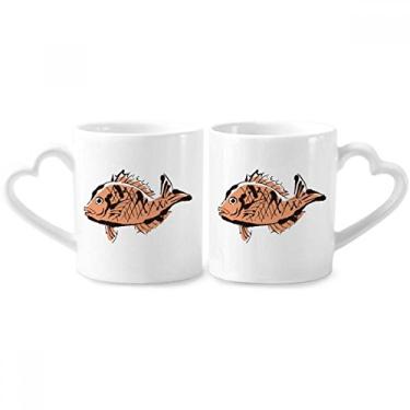 Imagem de Conjunto de canecas de porcelana de casal de desenho animado, peixe, animal e coração