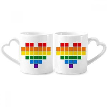 Imagem de Rainbow Gay Lésbica Pequena Caixa Coração LGBT Casal Porcelana Conjunto de Caneca Cerâmica Amante Copo Coração Alça