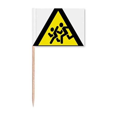 Imagem de Símbolo de aviso amarelo preto Chase Proibido Triângulo Bandeira de palito de dente Marcador Topper Decoração de festa