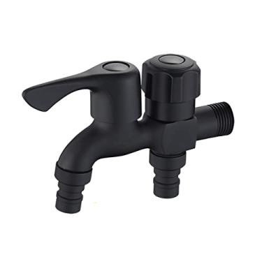 Imagem de LIDON Torneira da máquina de lavar preta um em dois para fora torneira da máquina de lavar uso duplo divisor de torneira de latão torneiras de latão ao ar livre para banheiro, preto D (cor: preto A)