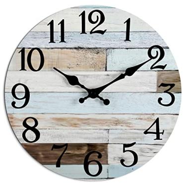 Imagem de KECYET Relógio de parede – Relógios de parede de madeira silenciosos de 25,4 cm operados por bateria – Estilo rústico retrô country decorativo para sala de estar, cozinha, casa, banheiro, quarto, lavanderia