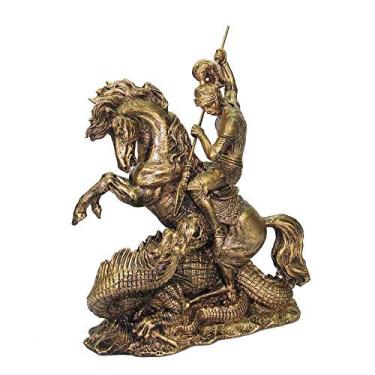 Imagem de São Jorge no Cavalo e Dragão Ogum Decorativo estátua Cor Ouro