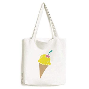 Imagem de Bolsa de lona com estampa de sorvete de cereja amarela e bolsa de compras casual