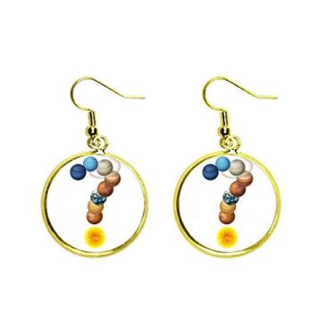 Imagem de Brinco feminino de ponto de interrogação planetário com pingente de orelha e gota dourada