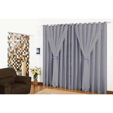 Imagem de Cortina Varão Voil Cinza 2,80x1,80 Forro Microfibra Fivelas