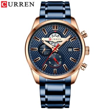 Imagem de Curren 8352 relógio masculino À Prova D 'Água Quartz Steel Tabela Multifuncional Rose Shell Blue