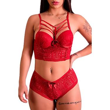 Imagem de LINGERIE FASCINO - Conjunto Em Renda Com Strappy Vermelho Tamanho P REF:216