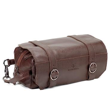 Imagem de Necessaire Cinnamon Couro Marrom Liso Forro Marrom Cardena Madera