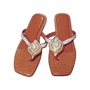 Imagem de Chinelo feminino respirável de bico aberto sandálias de praia femininas vazadas casuais chinelos rasos sandálias retrô (marrom, 38)