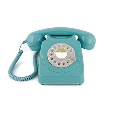 Imagem de GPO 746 telefone retrô estilo anos 70 rotativo – cordão cacheado, anel de sino autêntico, Azul