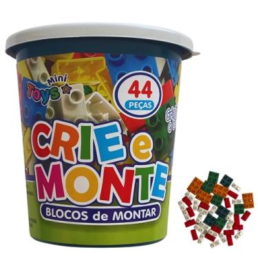 Imagem de Blocos De Montar Educativo Peças Criativas Balde Para Armazenar 44 Peças Brinquedo Infantil