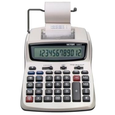 Imagem de Victor Calculadora de impressão, 1208-2 Máquina de adição compacta e confiável com visor LCD de 12 dígitos, bateria ou alimentação CA, inclui adaptador, branco