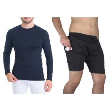 Imagem de Conjunto Camiseta Longa Light Masculina e Bermuda 2 em 1 Tactel com Segunda Pele Fitness Academia UV50+ Trygg (P, Preto)