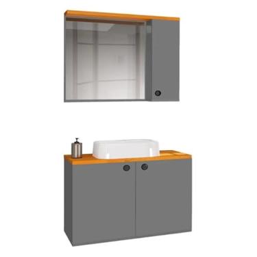 Imagem de Conjunto Para Banheiro Gabinete Suspenso com Cuba e Espelheira Madri (Cinza/Nature)
