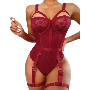 Imagem de Avidlove Fantasias vermelhas para mulheres lingerie de bondage impertinente lingerie de pelúcia lingerie feminina lingerie lingerie de pelúcia roupa interior (vinho, GG)