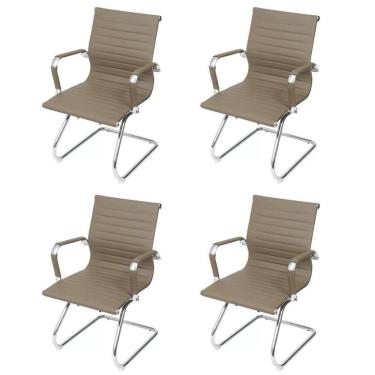 Imagem de Kit 4 Cadeiras para Escritório Interlocutor Base Fixa Esteirinha Sintético 3301 Or Design  Cinza