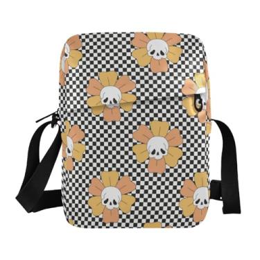 Imagem de Bolsa mensageiro feminina pequena para escola bolsas laterais para mulheres floral Scull xadrez, Colorido., 1 size