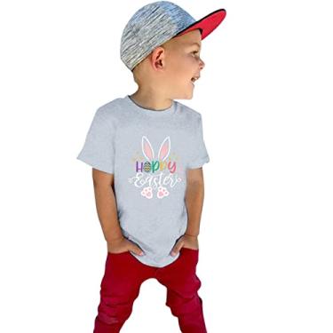 Imagem de Camiseta infantil de manga 17 camisetas curtas para bebês de páscoa camisetas de coelho meninas feliz letra anos criança meninos meninos, Cinza, 1-2 Anos